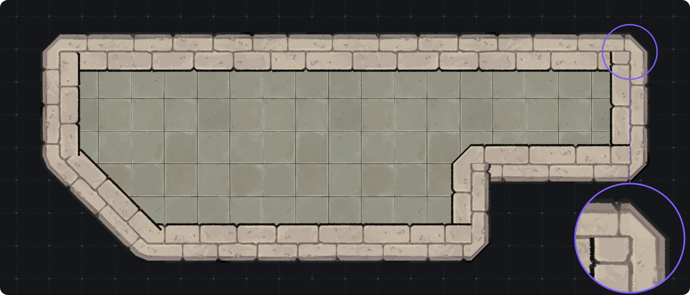 A stone-bordered room whose corners now turn cleanly